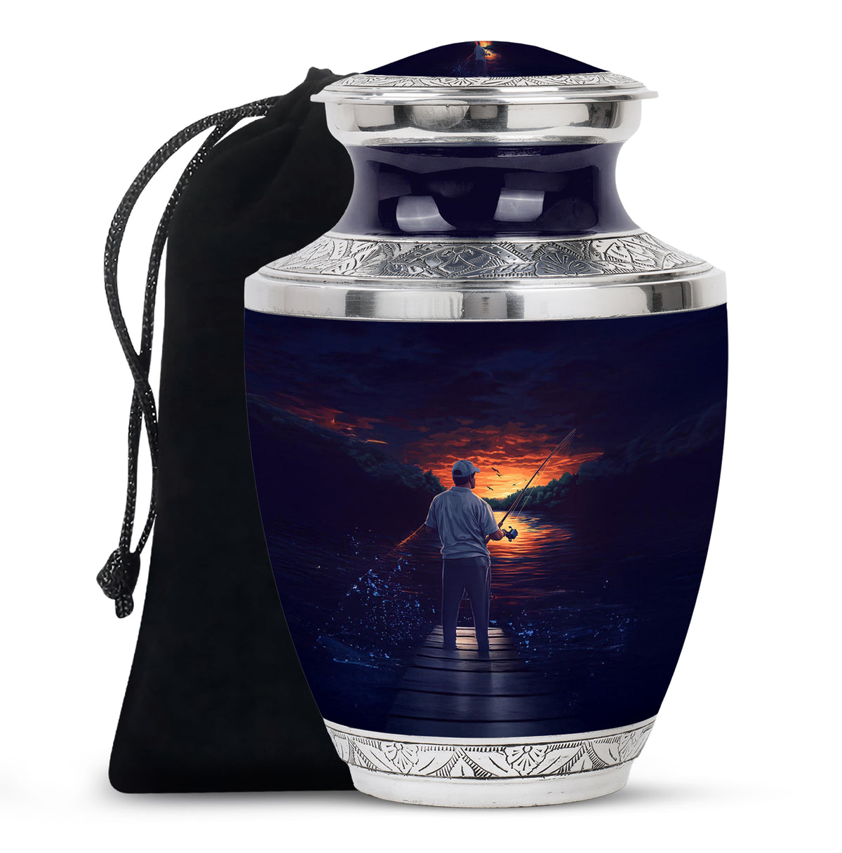 Peaceful Fishing Cremation Urn - Scenic Lake Cremation Urn For Human Ashes