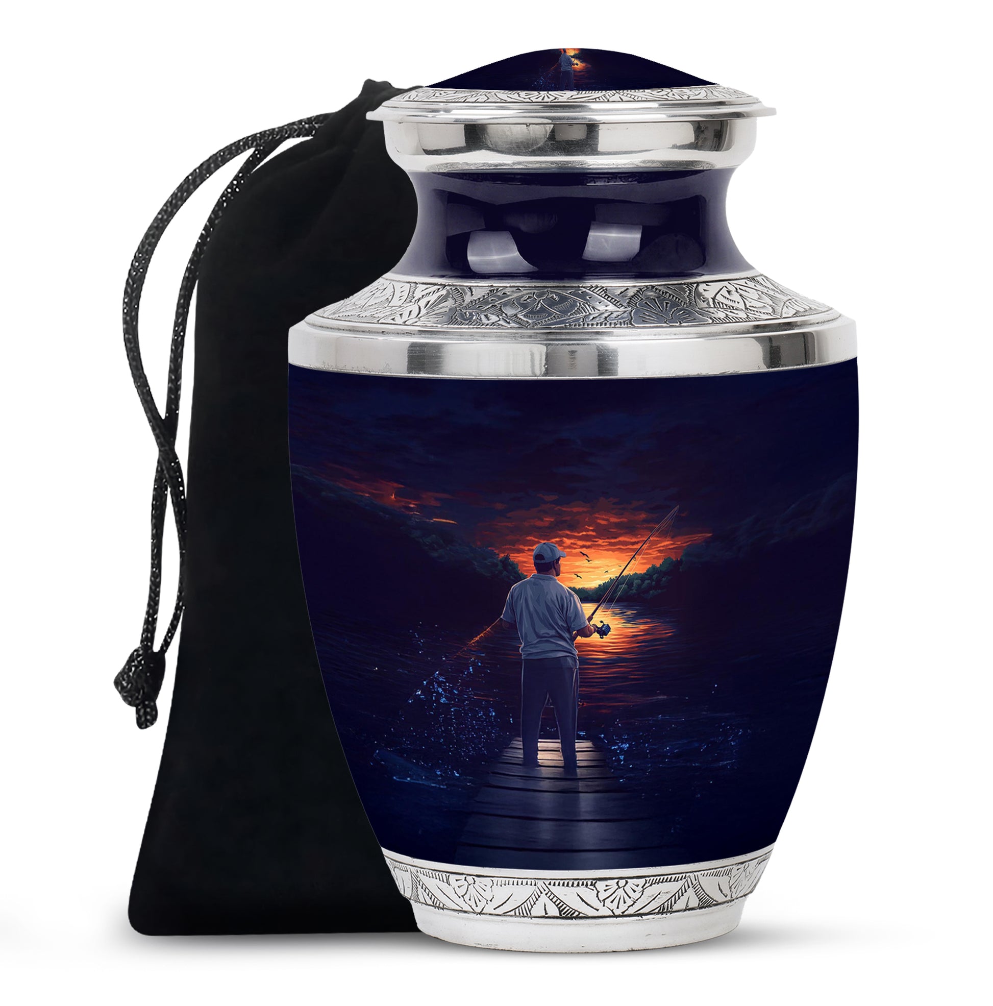 Peaceful Fishing Cremation Urn - Scenic Lake Cremation Urn For Human Ashes