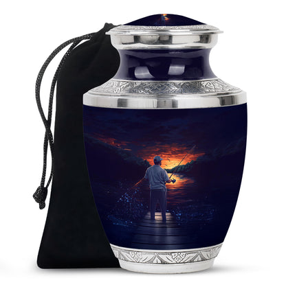 Peaceful Fishing Cremation Urn - Scenic Lake Cremation Urn For Human Ashes