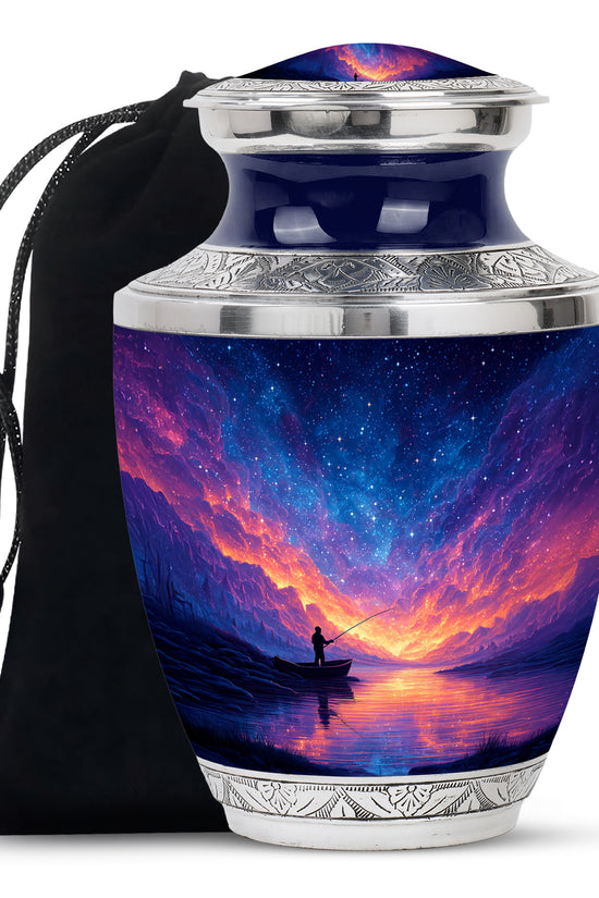 Night Sky Fishing Memorial Urn - Peaceful Lake Cremation Urn For Adult Ashes