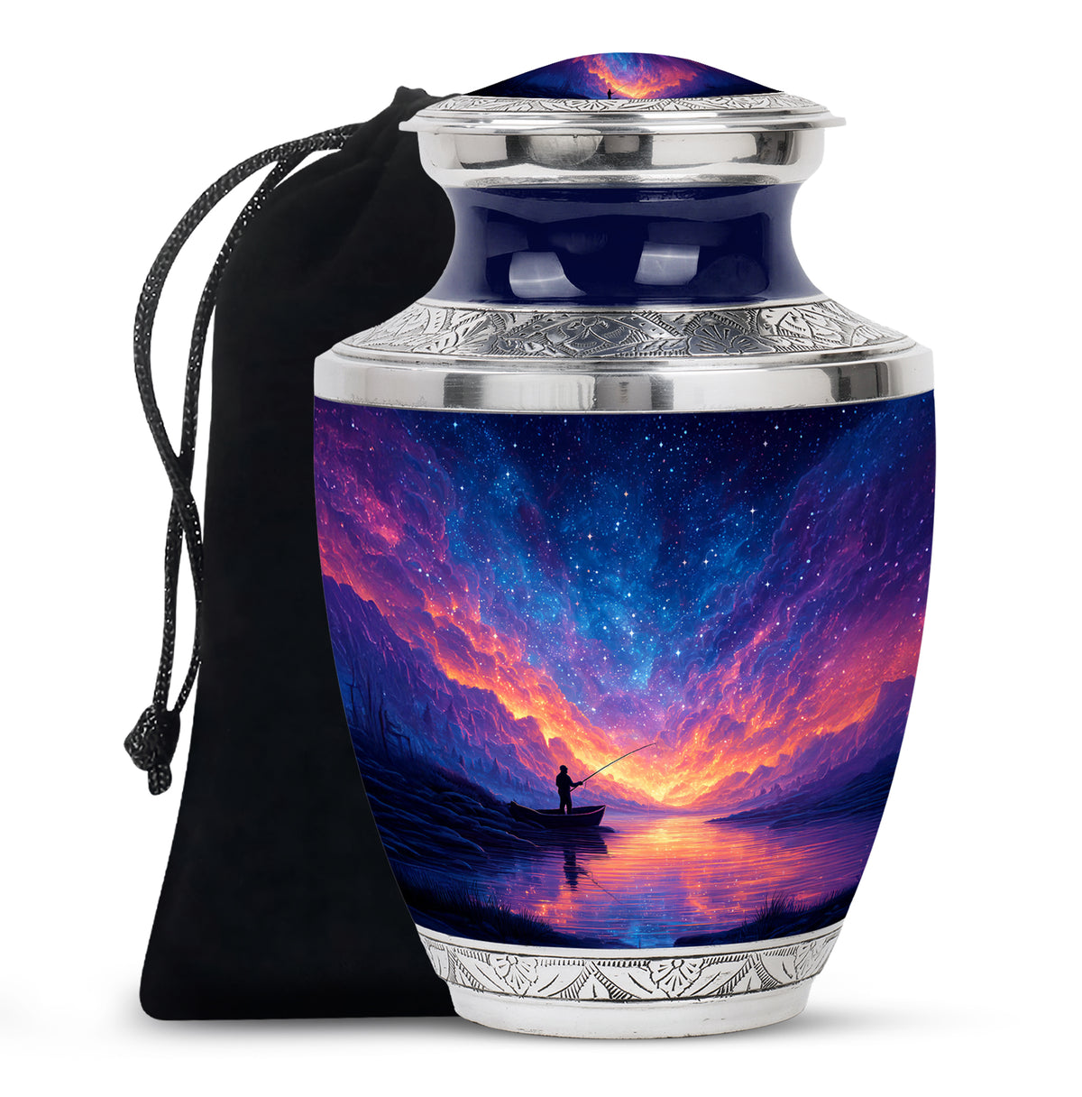 Night Sky Fishing Memorial Urn - Peaceful Lake Cremation Urn For Adult Ashes