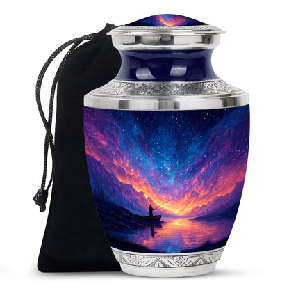 Night Sky Fishing Memorial Urn - Peaceful Lake Cremation Urn For Adult Ashes