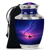 Galaxy Night Fishing Funeral Urn - Scenic Lake Cremation Urn For Dad