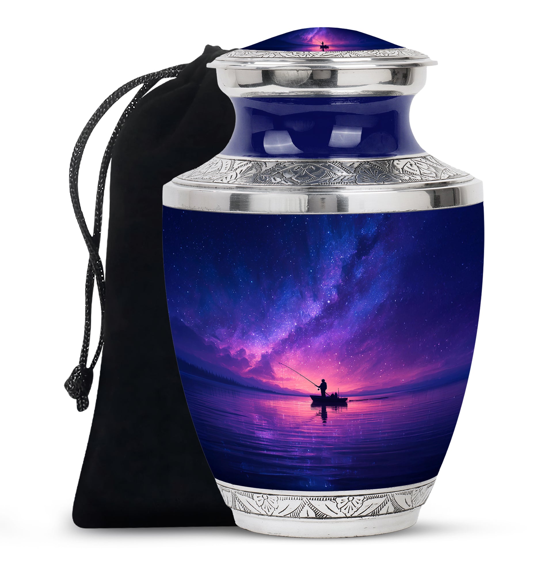 Galaxy Night Fishing Funeral Urn - Scenic Lake Cremation Urn For Dad