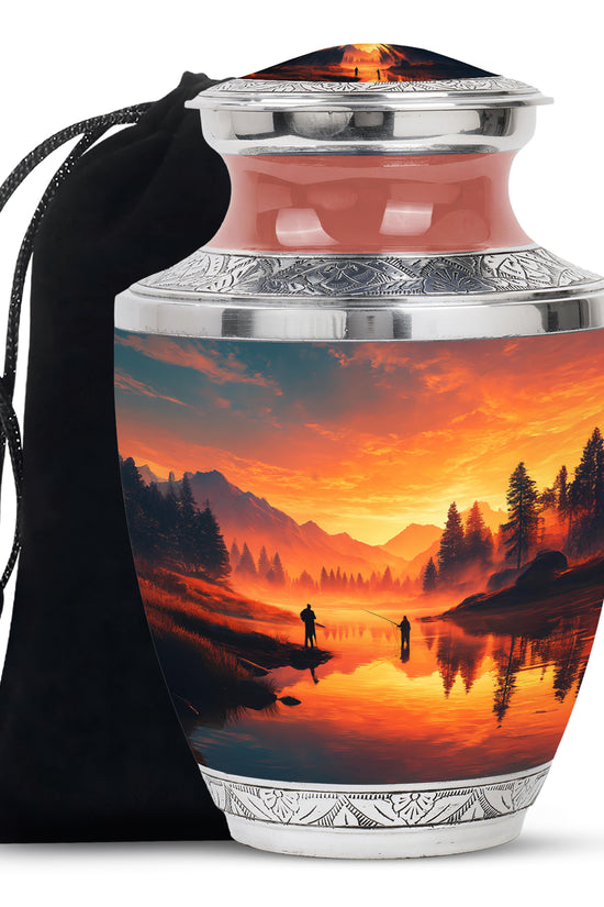Fishing Partner Tribute Cremation Urn - Lake Sunset Fuenral Urn For Loved Ones