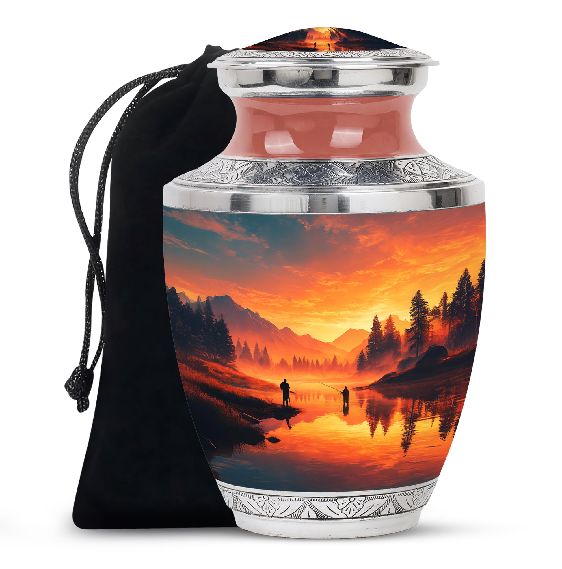 Fishing Partner Tribute Cremation Urn - Lake Sunset Fuenral Urn For Loved Ones
