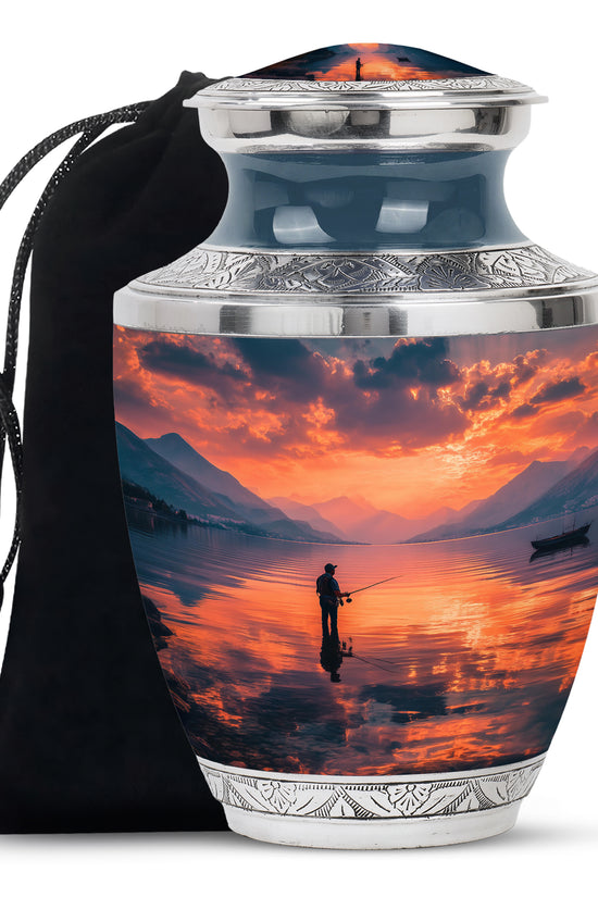 Peaceful Fishing Cremation Urn - Sunset Lake Memorial Urn For Human Ashes