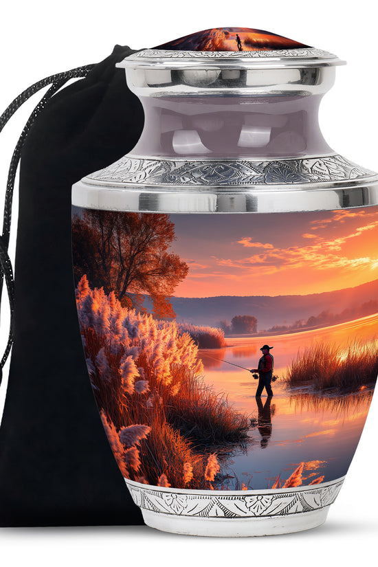 Farm Fishing Funeral Urn - Golden Sunset Cremation Urn For Burial