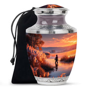 Farm Fishing Funeral Urn - Golden Sunset Cremation Urn For Burial