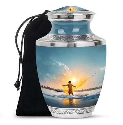 Ocean Fishing Cremation Urn - Sunrise Coastal Memorial Urn For Ashes