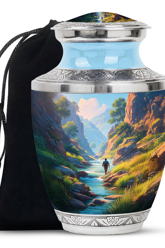 Mountain River Cremation Urn - Peaceful Fishing Memorial Urn For Human Ashes