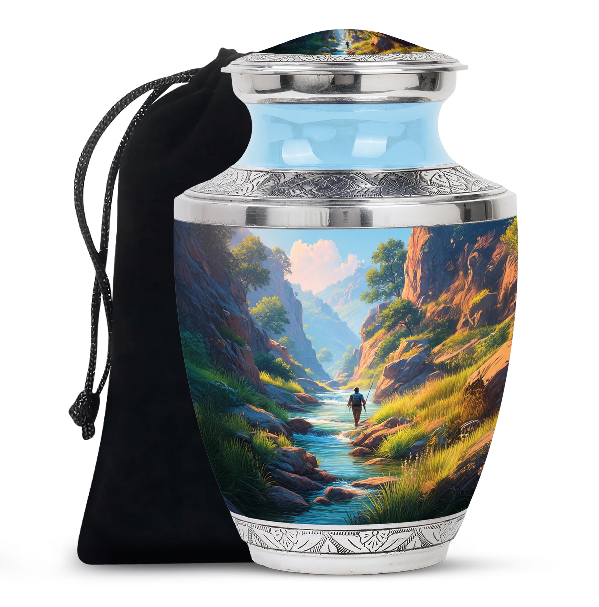 Mountain River Cremation Urn - Peaceful Fishing Memorial Urn For Human Ashes
