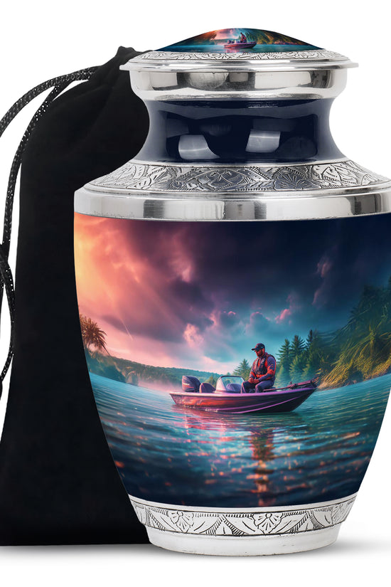 Fishing Boat Funeral Urn - Peaceful Lake Memorial Urn For Adult Ashes
