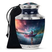 Fishing Boat Funeral Urn - Peaceful Lake Memorial Urn For Adult Ashes