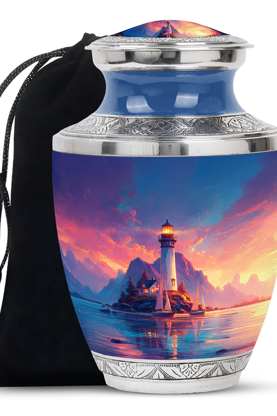 Lighthouse Sunset Urn - Artistic Cremation Urn For Adults