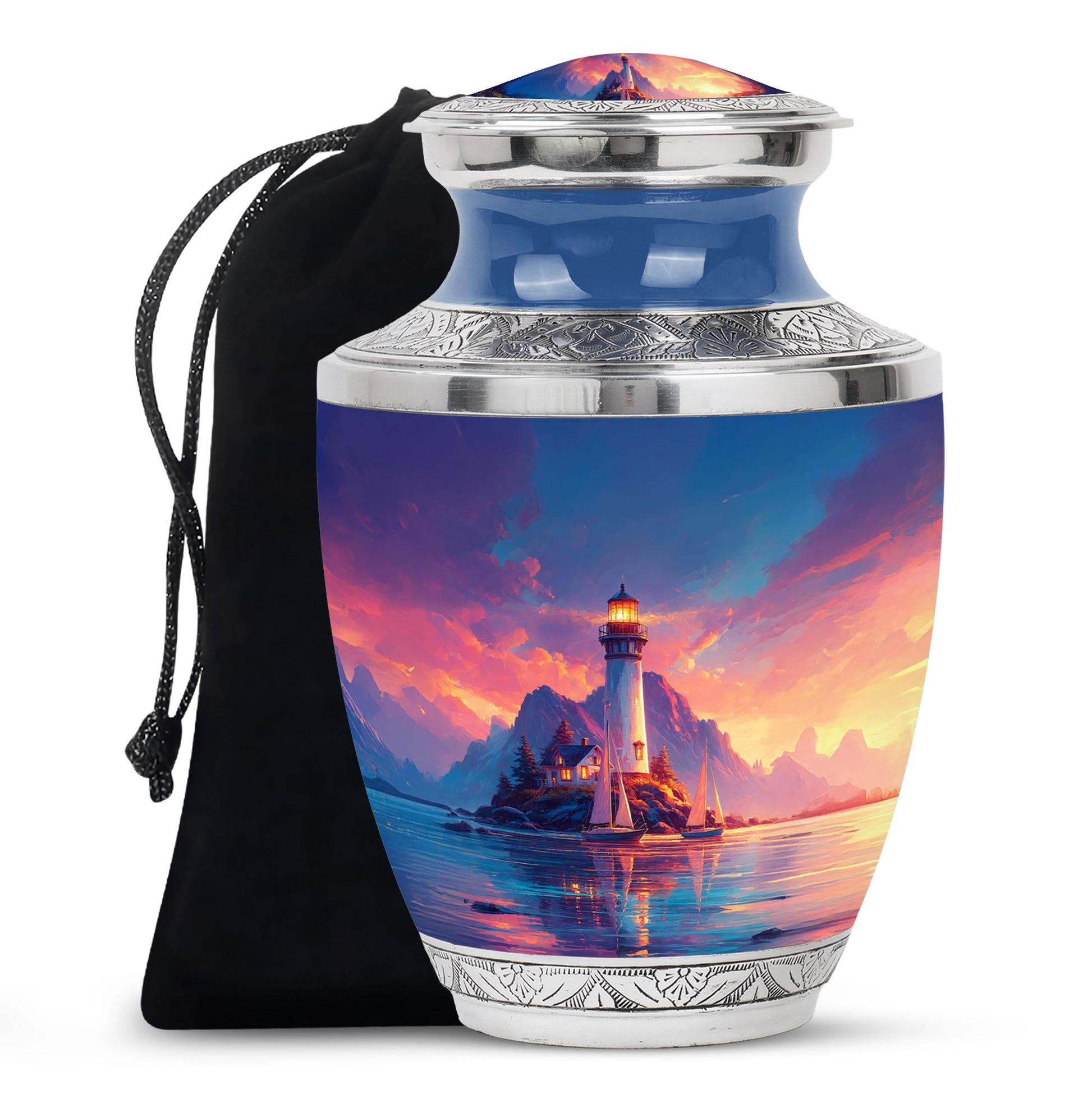 Lighthouse Sunset Urn - Artistic Cremation Urn For Adults
