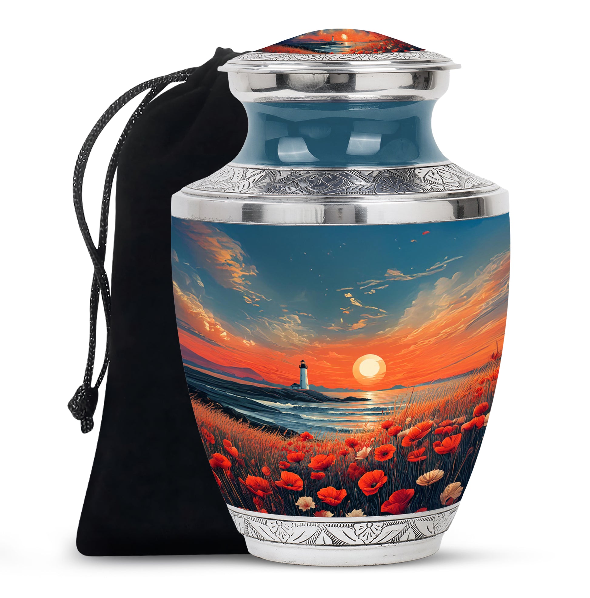Peaceful Ocean Sunset Funeral Urn - Artistic Cremation Urn For Adults