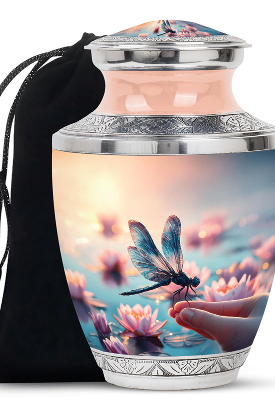 Blue Dragonfly Funeral Urn – Lotus Memorial Urn For Human Ashes