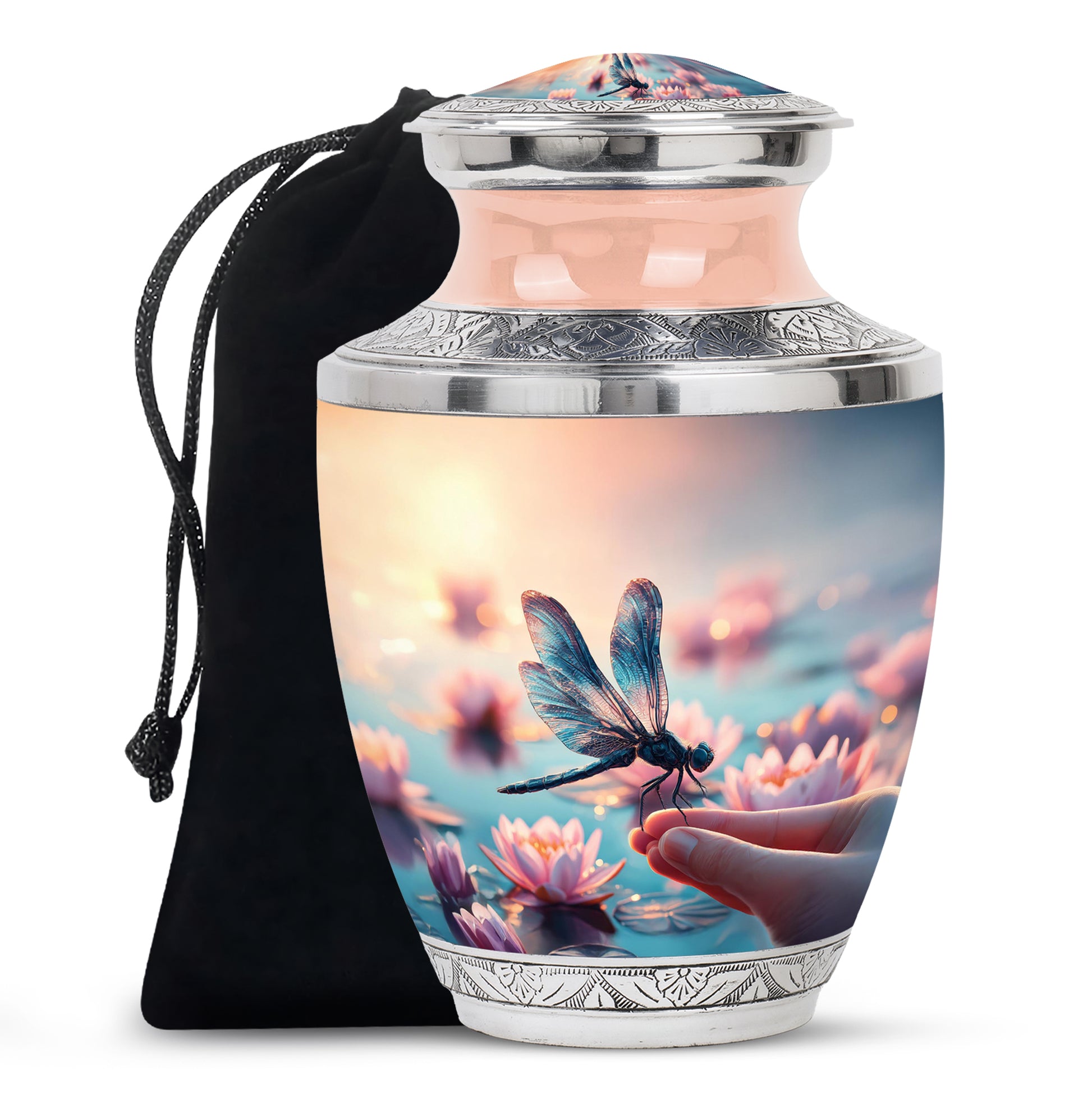 Blue Dragonfly Funeral Urn – Lotus Memorial Urn For Human Ashes
