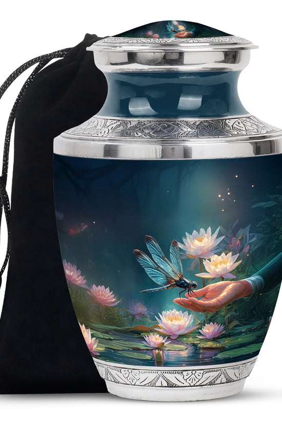 Elegant Dragonfly Cremation Urn – Blue Lotus Memorial Urn For Male & Female