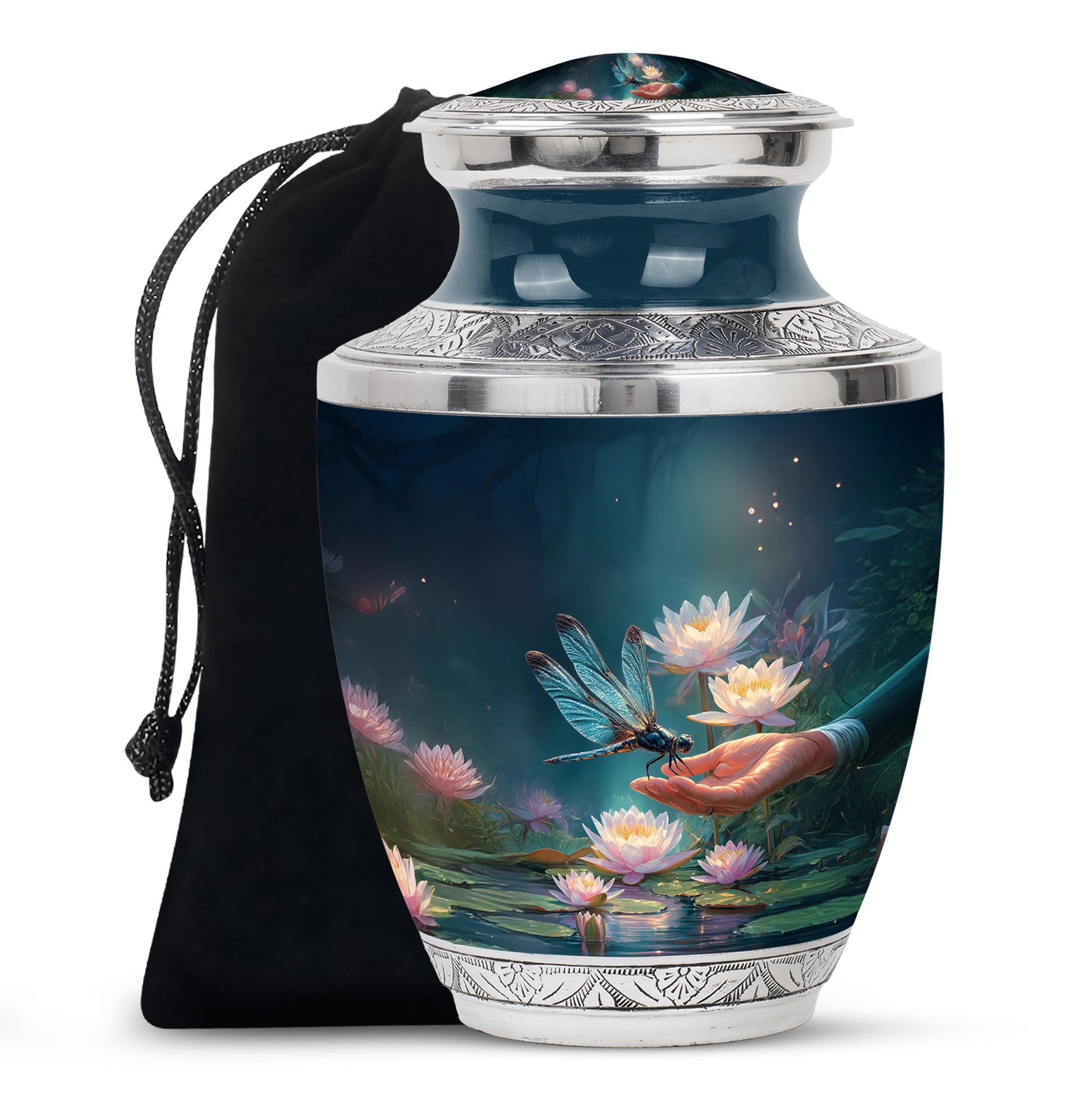 Elegant Dragonfly Cremation Urn – Blue Lotus Memorial Urn For Male & Female