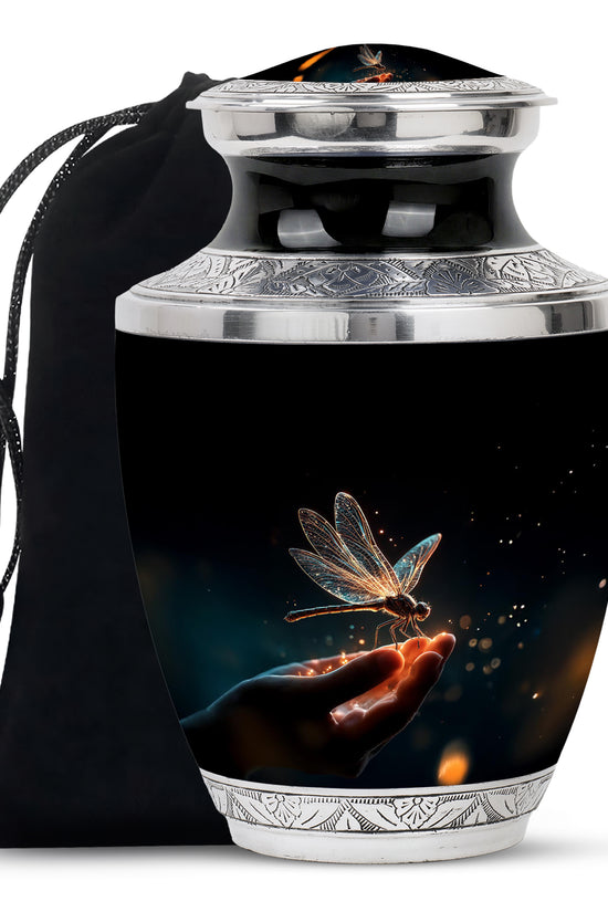 Glowing Dragonfly Cramtion Urn - Black Funeral Urn For Loved Ones