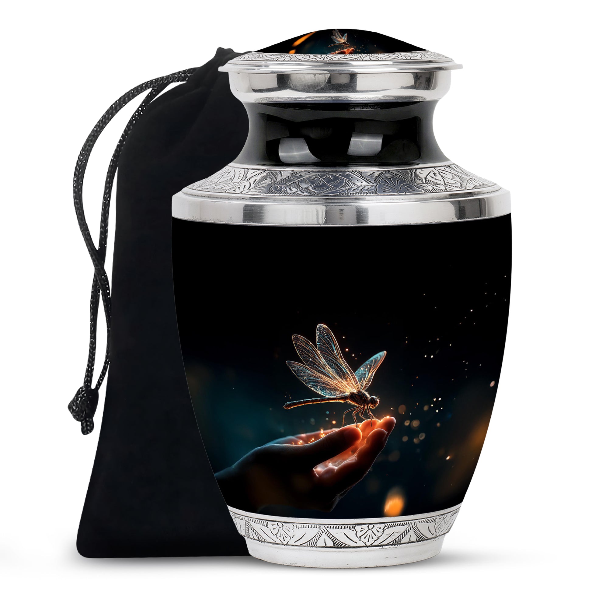 Glowing Dragonfly Cramtion Urn - Black Funeral Urn For Loved Ones