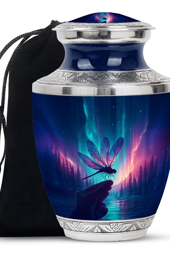 Northern Lights Dragonfly Memorial Urn - Artistic Cremation Urn For Human Ashes