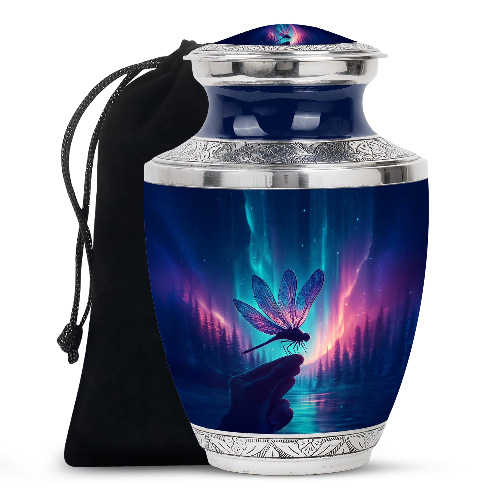 Northern Lights Dragonfly Memorial Urn - Artistic Cremation Urn For Human Ashes