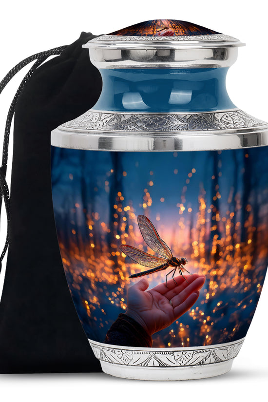 Golden Dragonfly Funeral Urn -Navy Blue Memorial Urn For Mother & Father