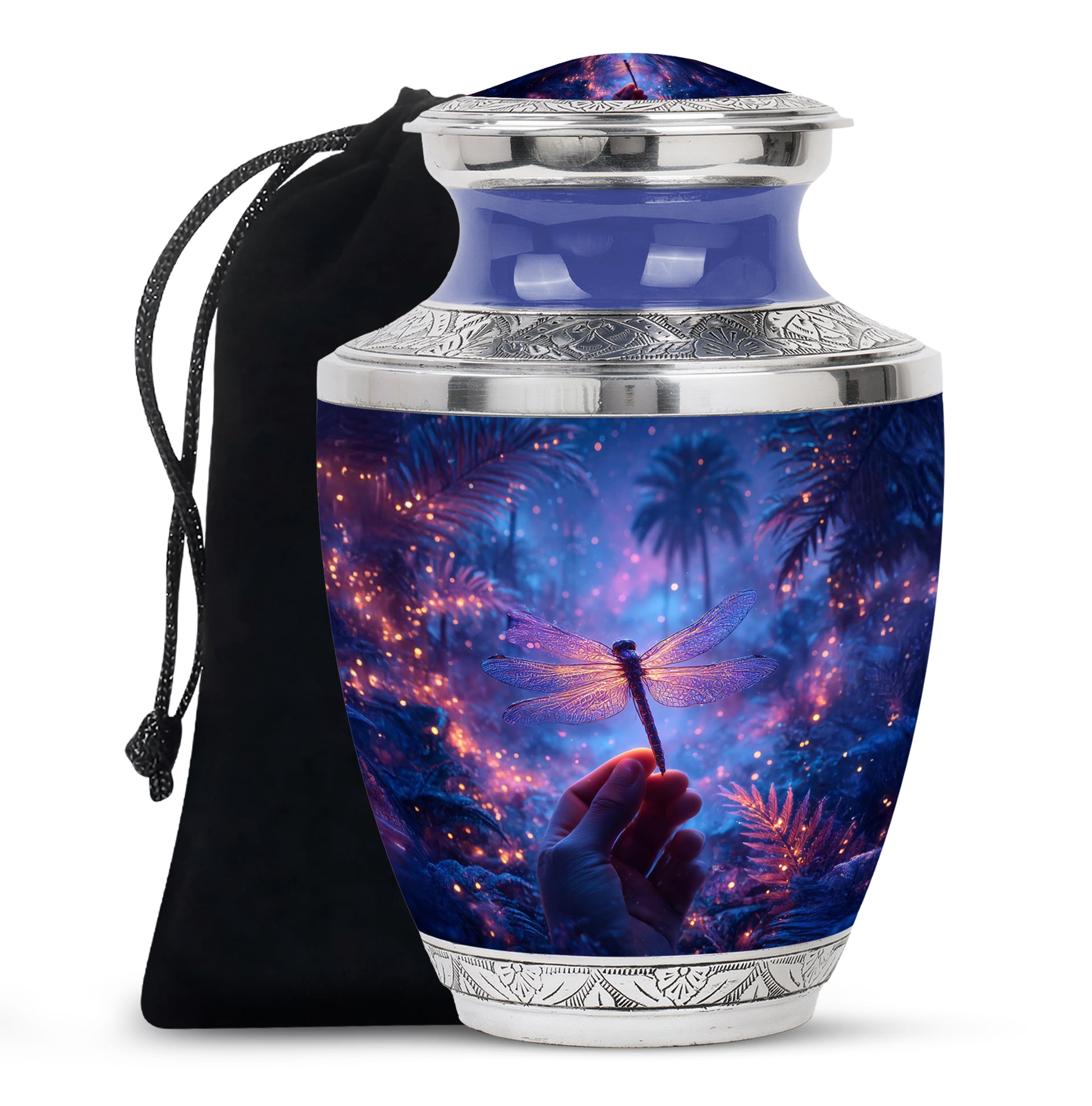 Neon Dragonfly Cremation Urn - Glowing Forest Memorial Urn For Adult Ashes