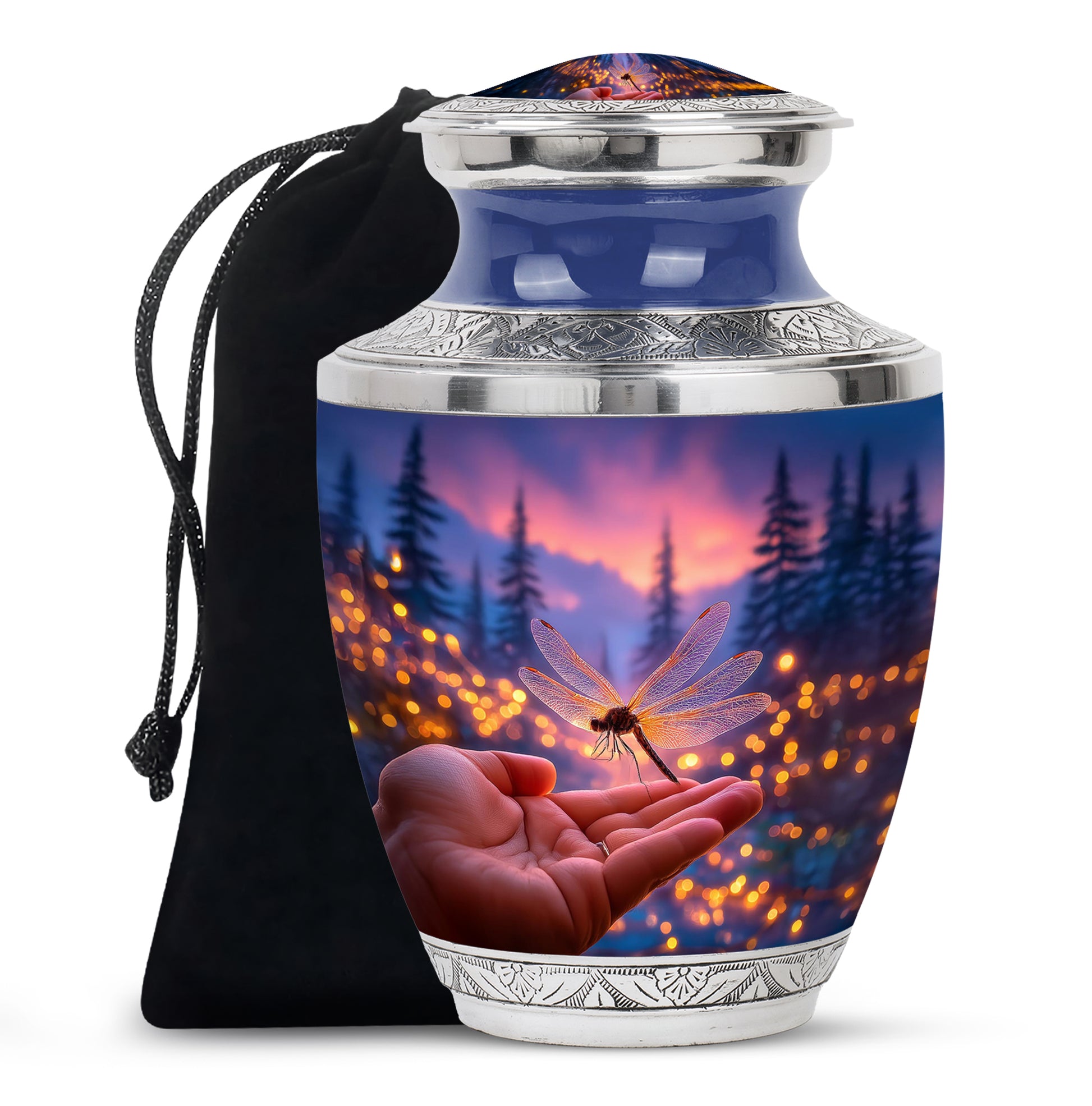 Dragonfly Forest Memorial Urn - Sunset Cremation Urn For Loved Ones