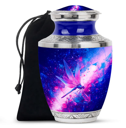 Purple Dragonfly Cremation Urn - Artistic Memorial Urn For Human Ashes