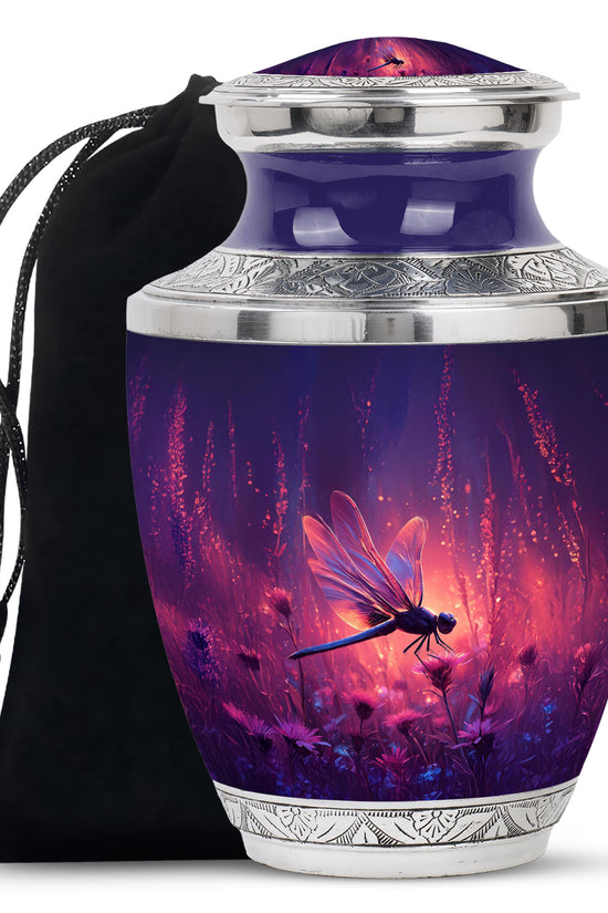 Nature Theme Dragonfly Urn - Purple Aluminium Urn For Loved ones