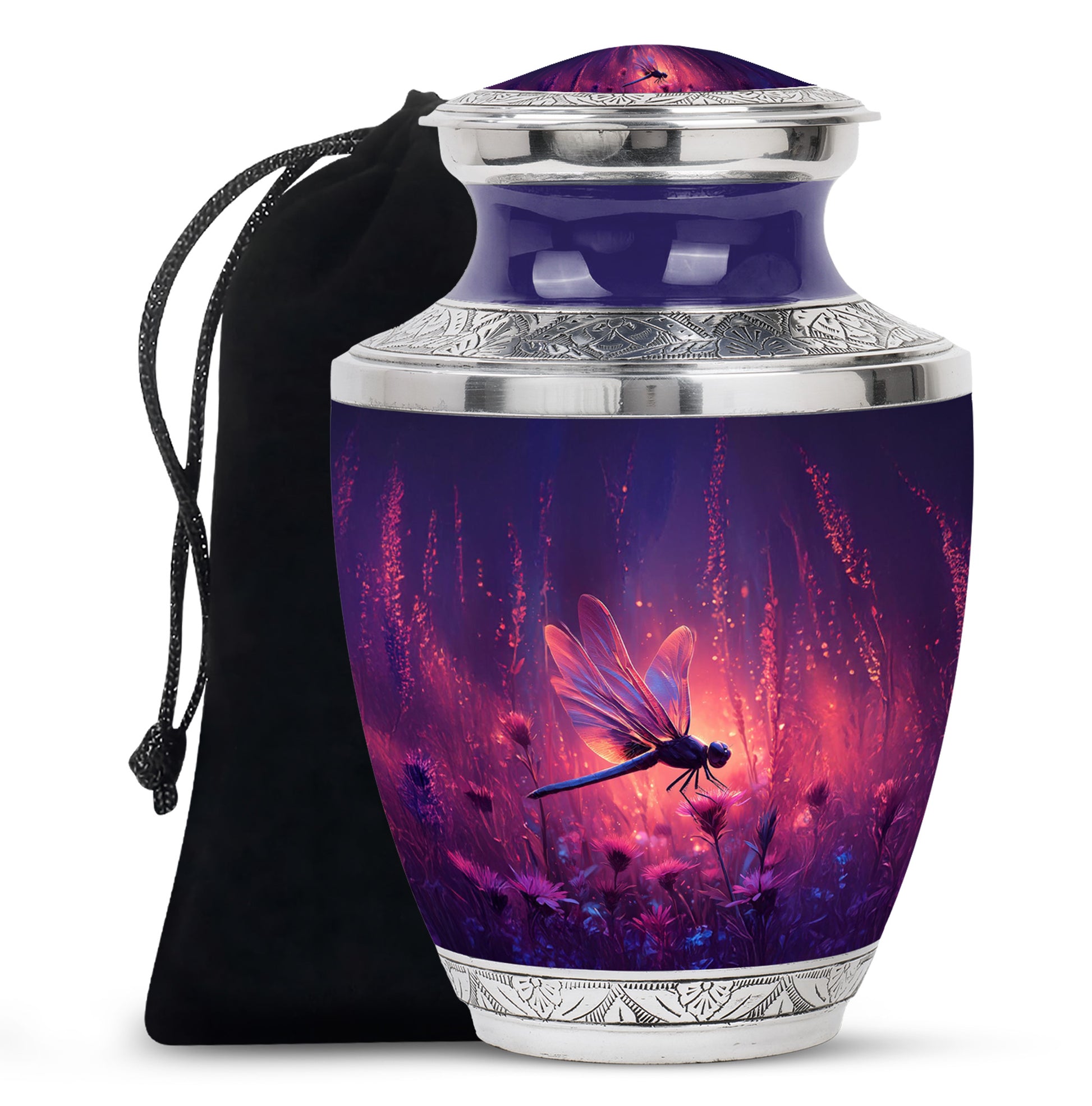 Nature Theme Dragonfly Urn - Purple Aluminium Urn For Loved ones