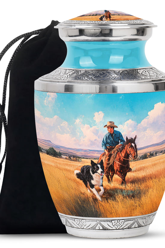Cowboy Dog Memorial Urn - Western Cremation Urn For Burial
