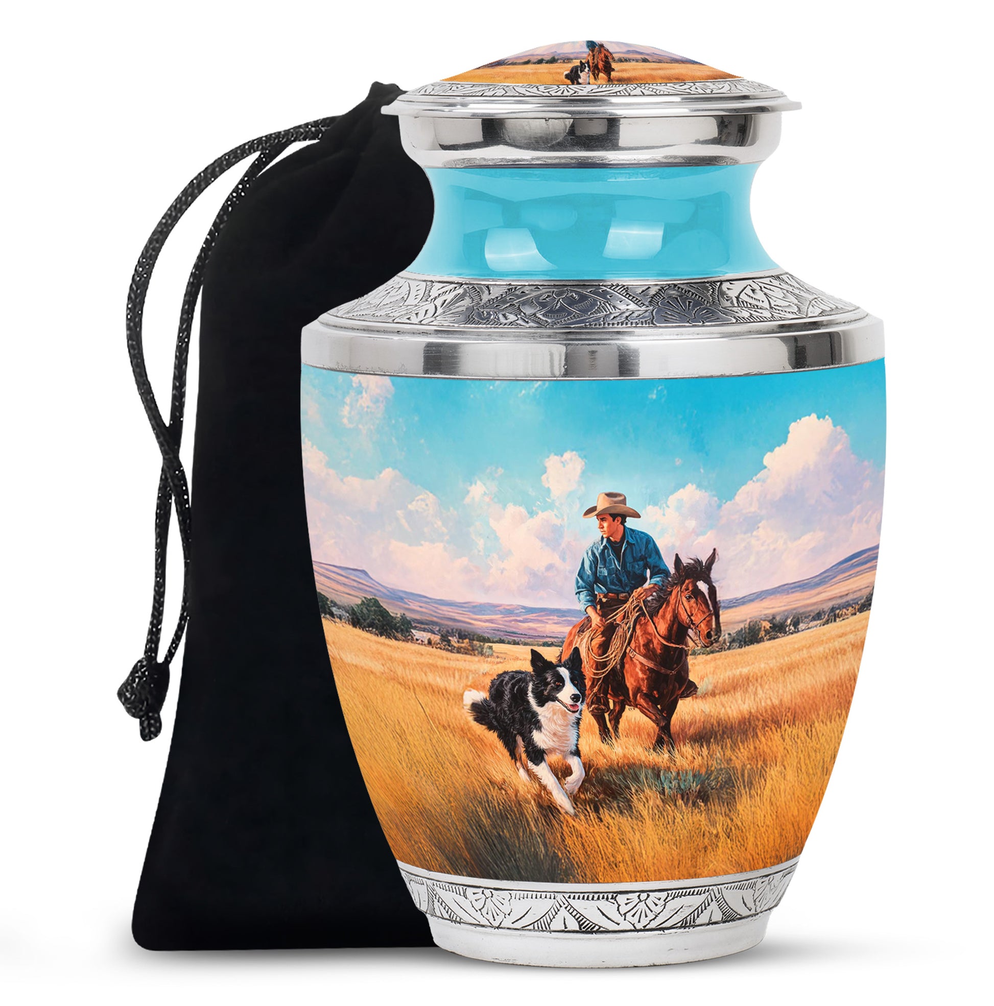 Cowboy Dog Memorial Urn - Western Cremation Urn For Burial