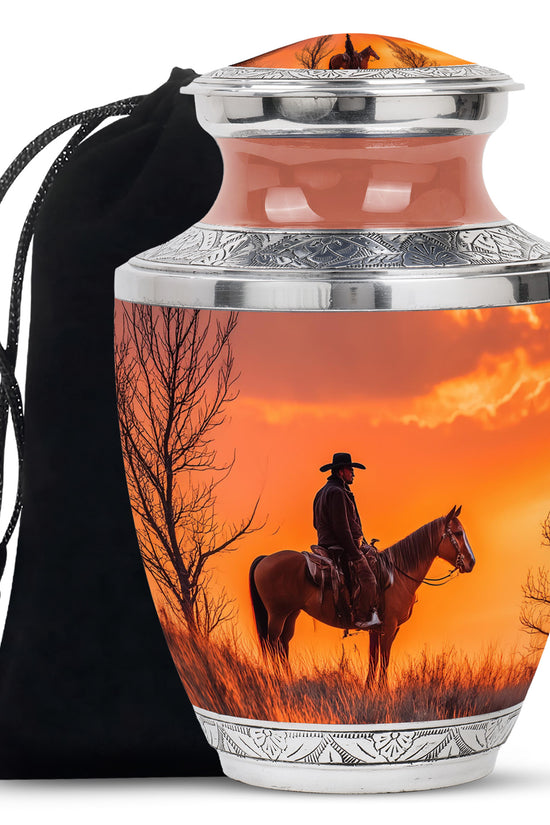 Cowboy Burial Urns For Ashes - Orange Memorial Urns For Pet Ashes