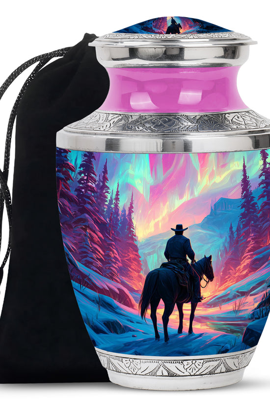 Colorful Cowboy Landscape Funeral Urn - Artistic Cowboy Cremation Urn For Men