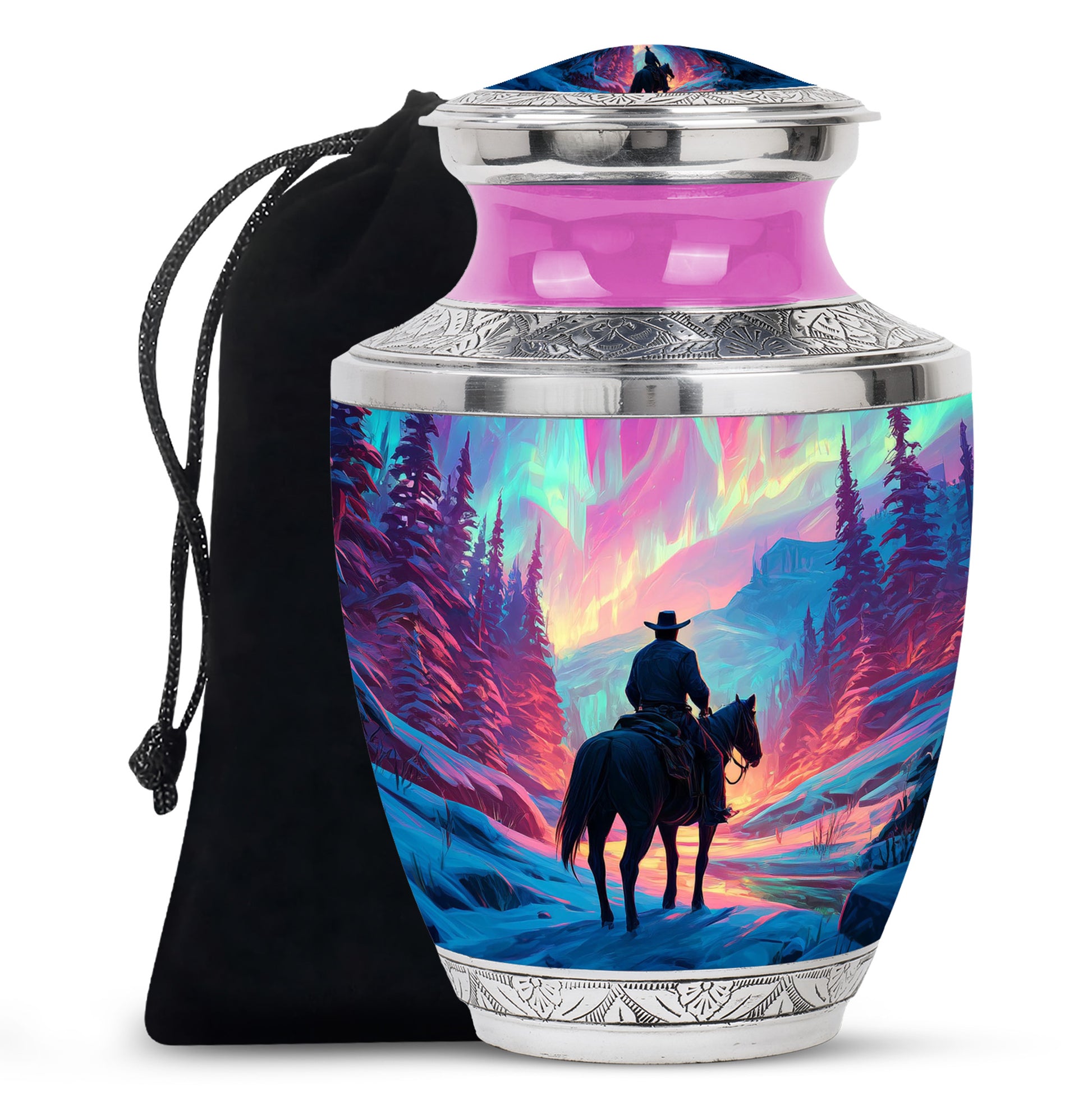 Colorful Cowboy Landscape Funeral Urn - Artistic Cowboy Cremation Urn For Men
