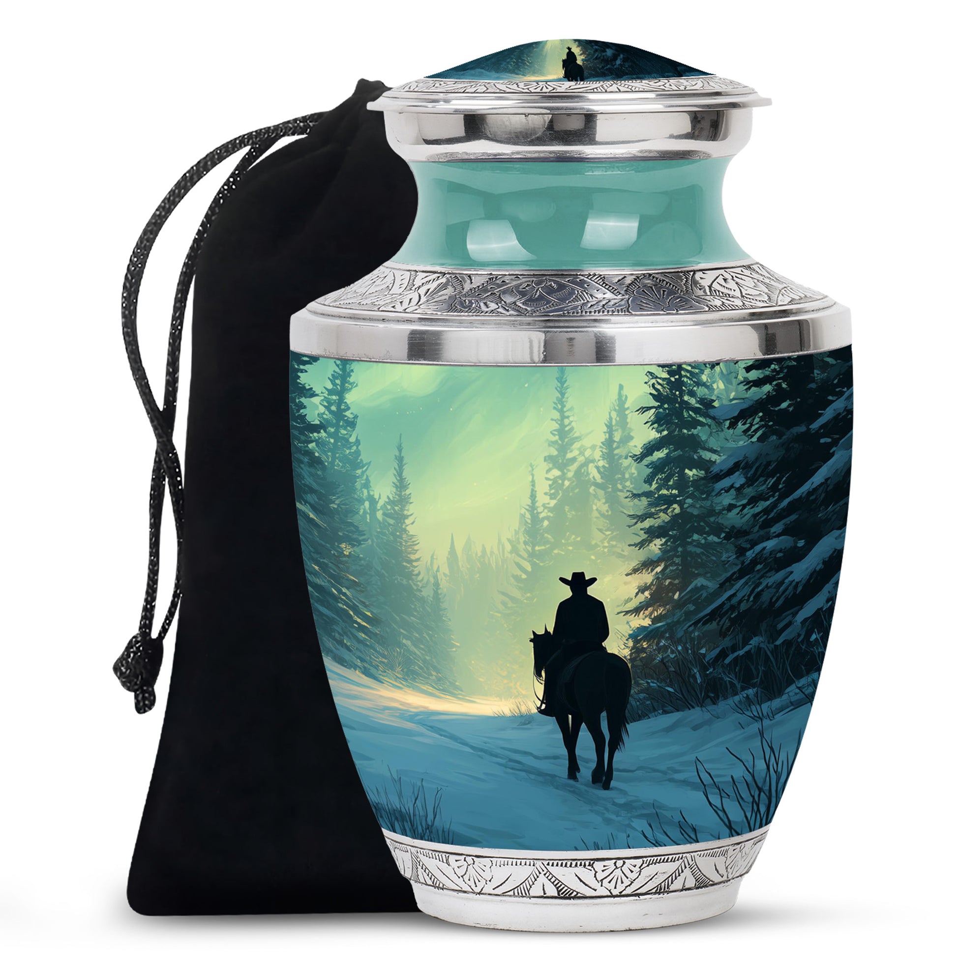 Cowboy in Snow Urn - Beautiful Sunrise Cremation Urns For Human Ashes