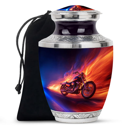 Flaming Motorcycle Urn - Biker Cremation Urn For Human Ashes