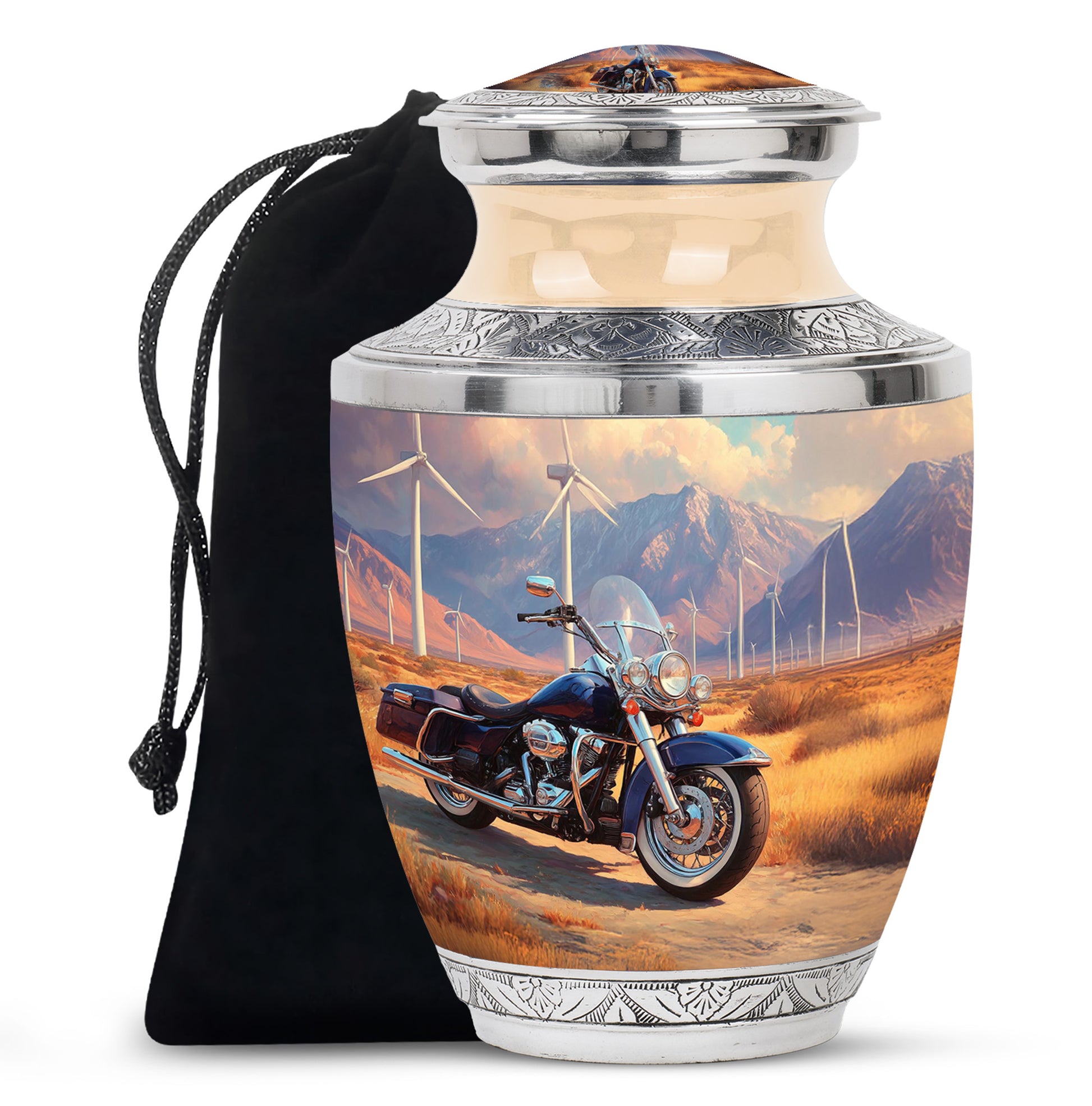 Scenic Motorcycle Memorial Urn - Windmill Valley Funeral Urn For Human Ashes