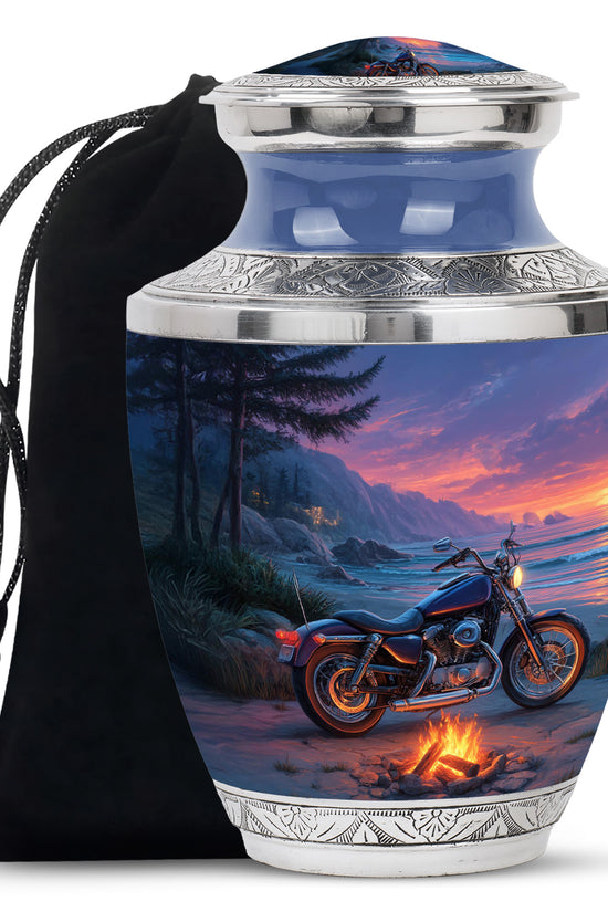 Sunset Beach Motorcycle Cremation Urn - Bonfire Memorial Urn For Dad