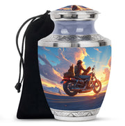Sunset Bike Ride Memorial Urn - Beautiful Mountain Funeral Urn For Men