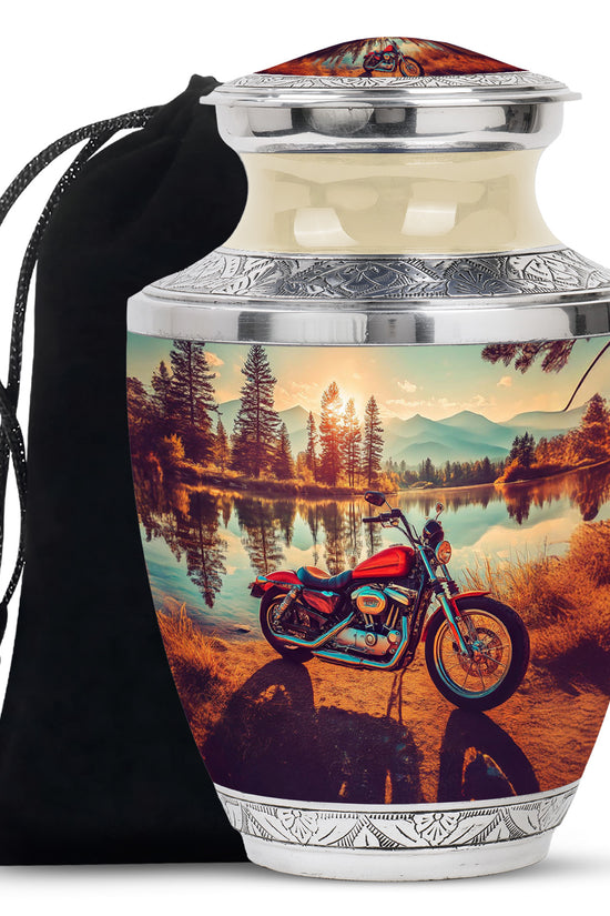 Mountain Lake Bike Funeral Urn - Cremation Urn For Adult Ashes