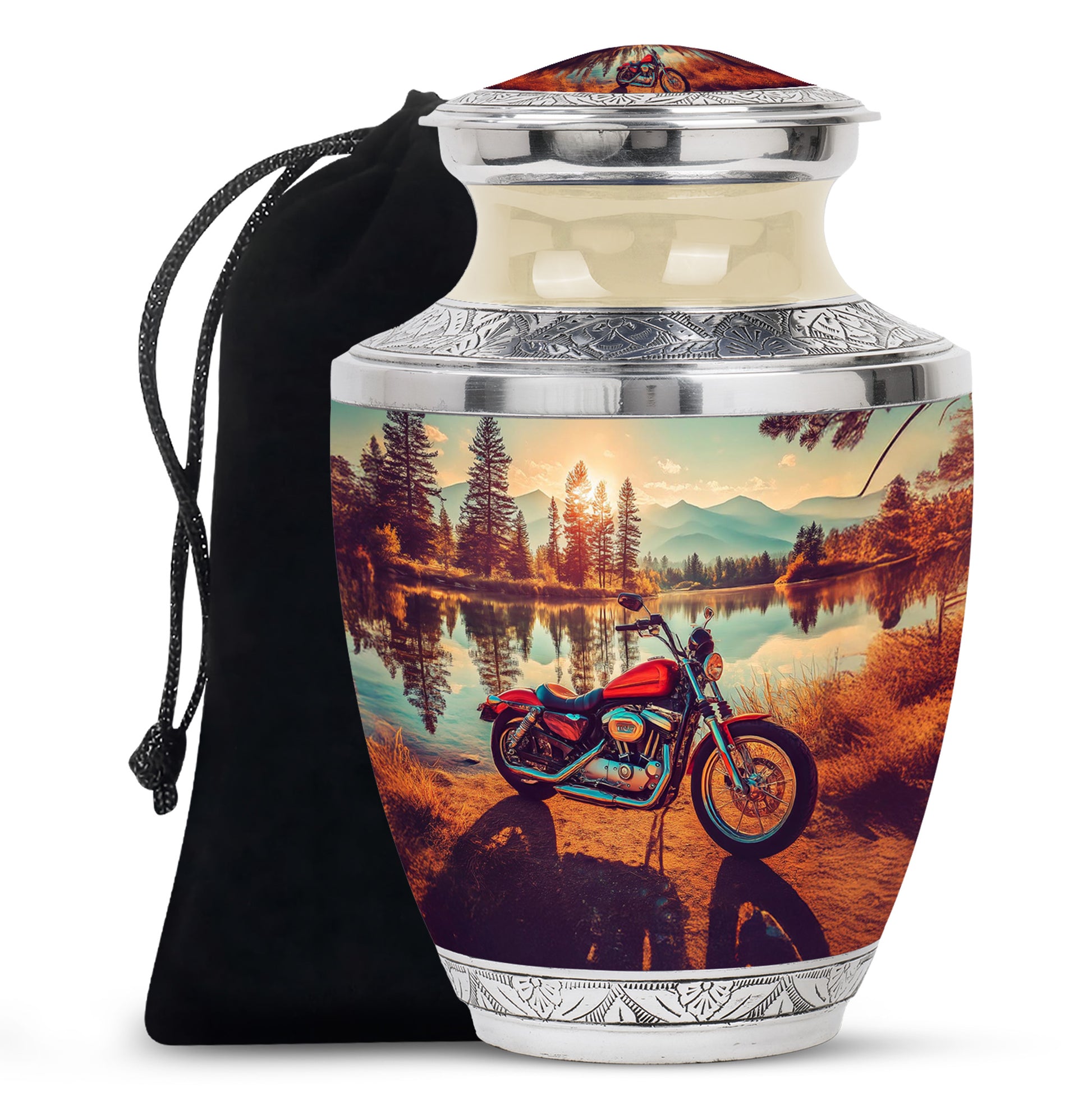 Mountain Lake Bike Funeral Urn - Cremation Urn For Adult Ashes