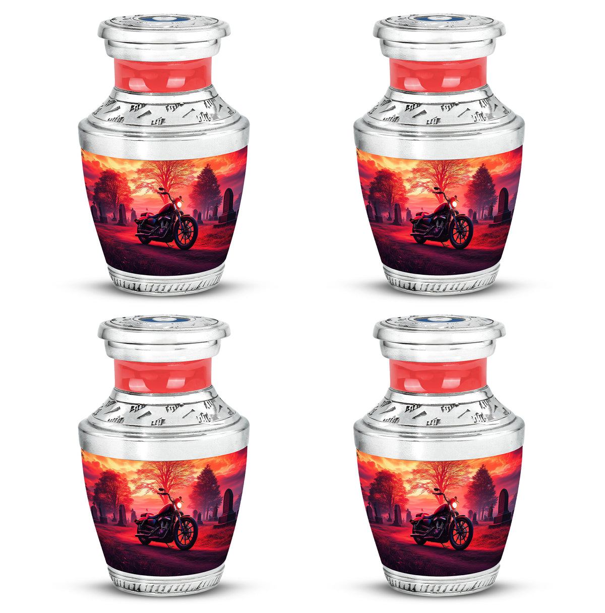 Deep Red Bike Cremation Urn back view with polished surface - contemporary bike design with modern artistic flair - 10 inch aluminum urn for cremated remains