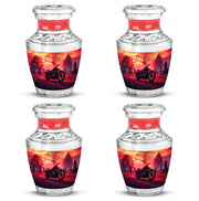 Deep Red Bike Cremation Urn back view with polished surface - contemporary bike design with modern artistic flair - 10 inch aluminum urn for cremated remains