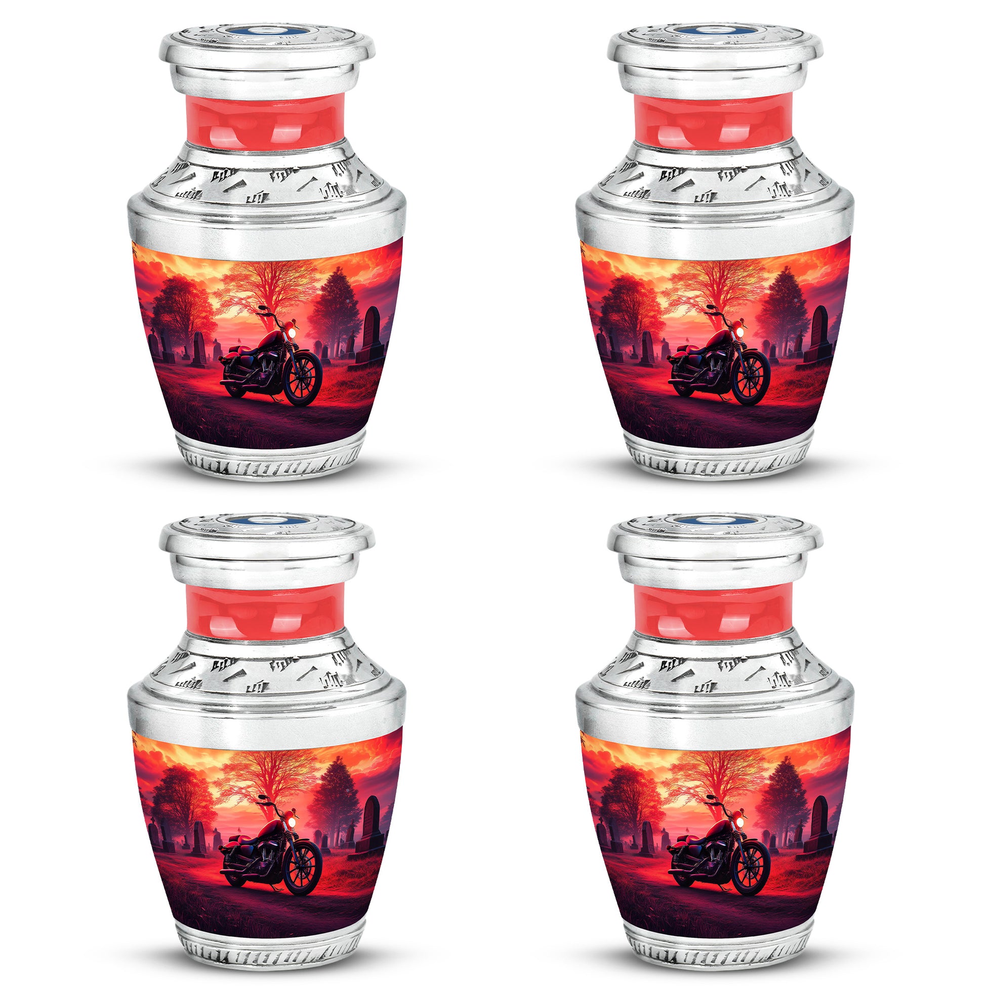 Deep Red Bike Cremation Urn back view with polished surface - contemporary bike design with modern artistic flair - 10 inch aluminum urn for cremated remains